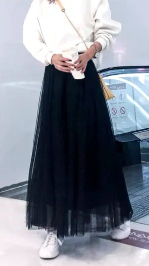 High Elastic Waist Tulle Long Mesh Skirts