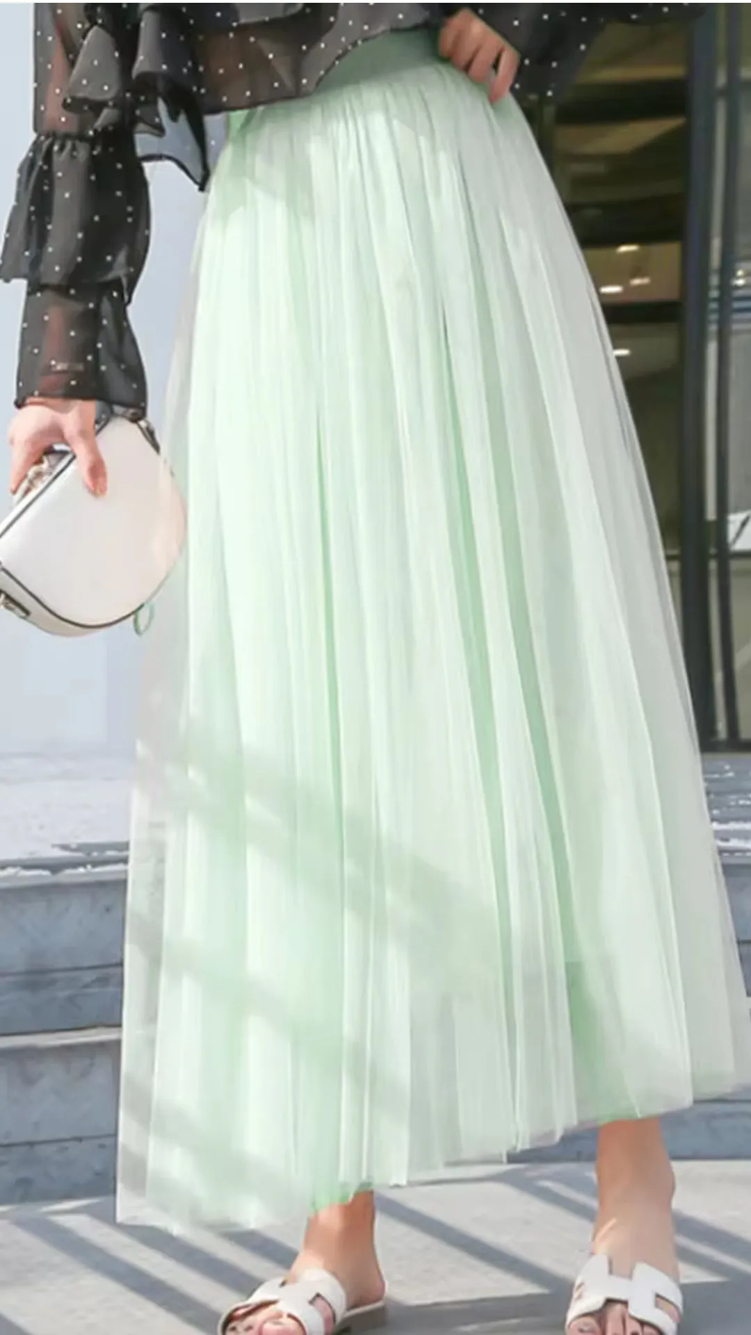 High Elastic Waist Tulle Long Mesh Skirts