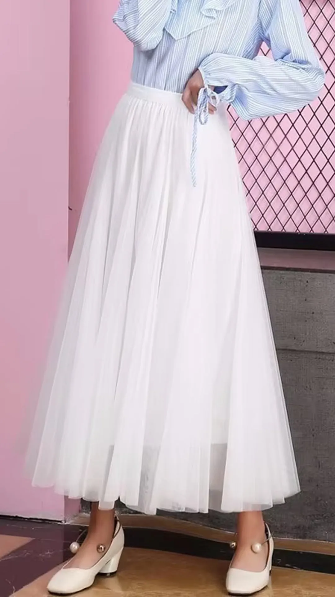 High Elastic Waist Tulle Long Mesh Skirts