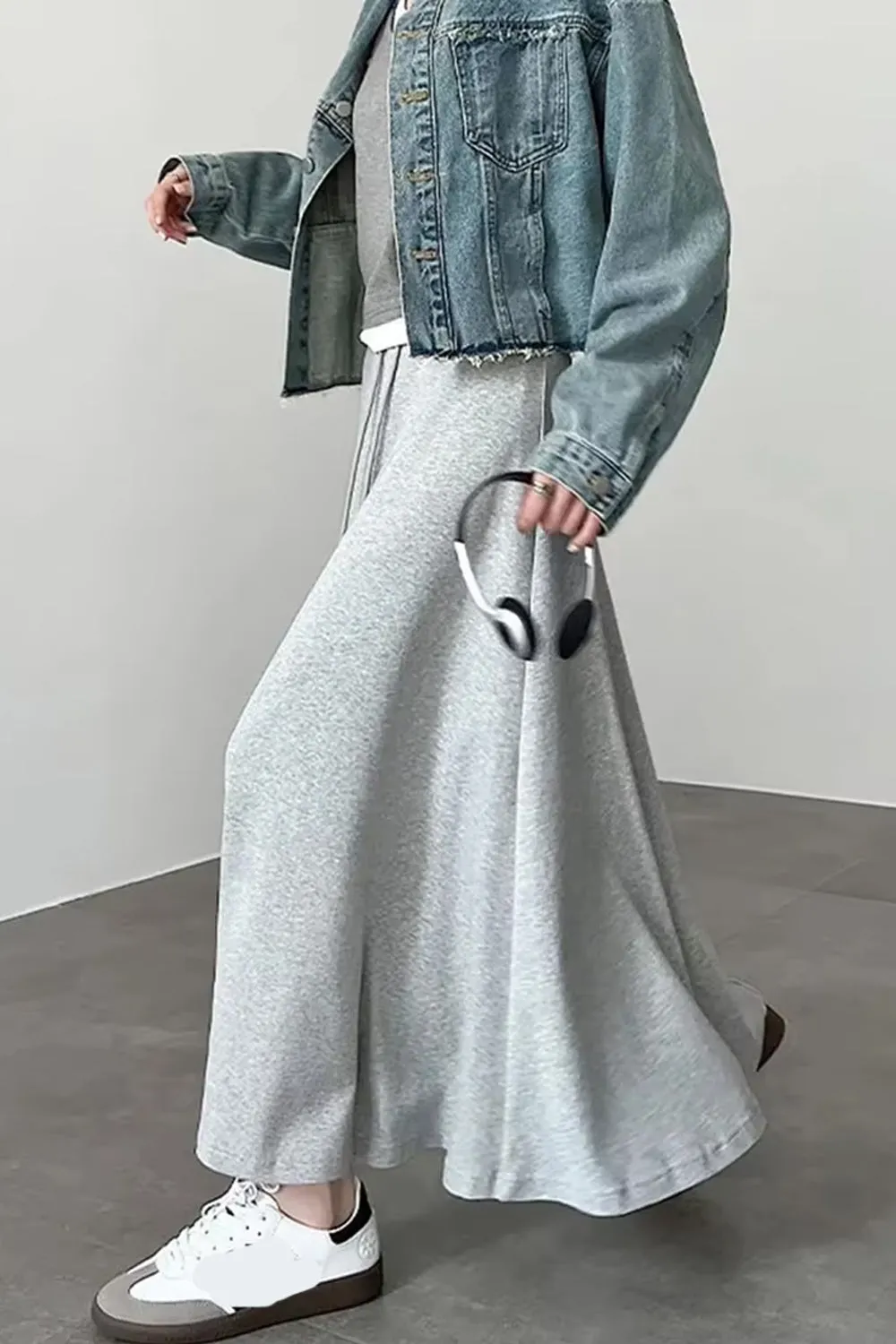High Waist Elegant Grey Colors A-Line Skirts