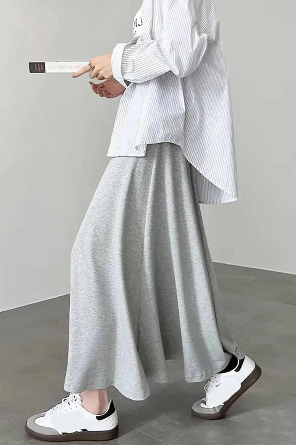 High Waist Elegant Grey Colors A-Line Skirts