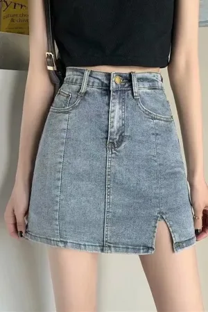 High Waist Front Slit Short Denim Skirts