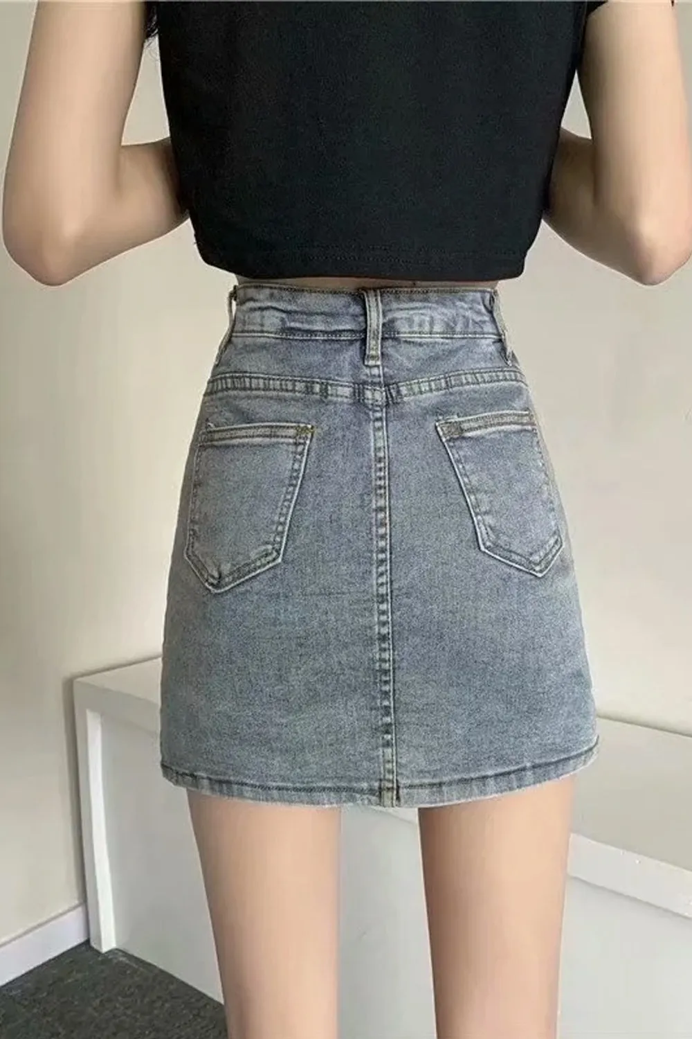 High Waist Front Slit Short Denim Skirts