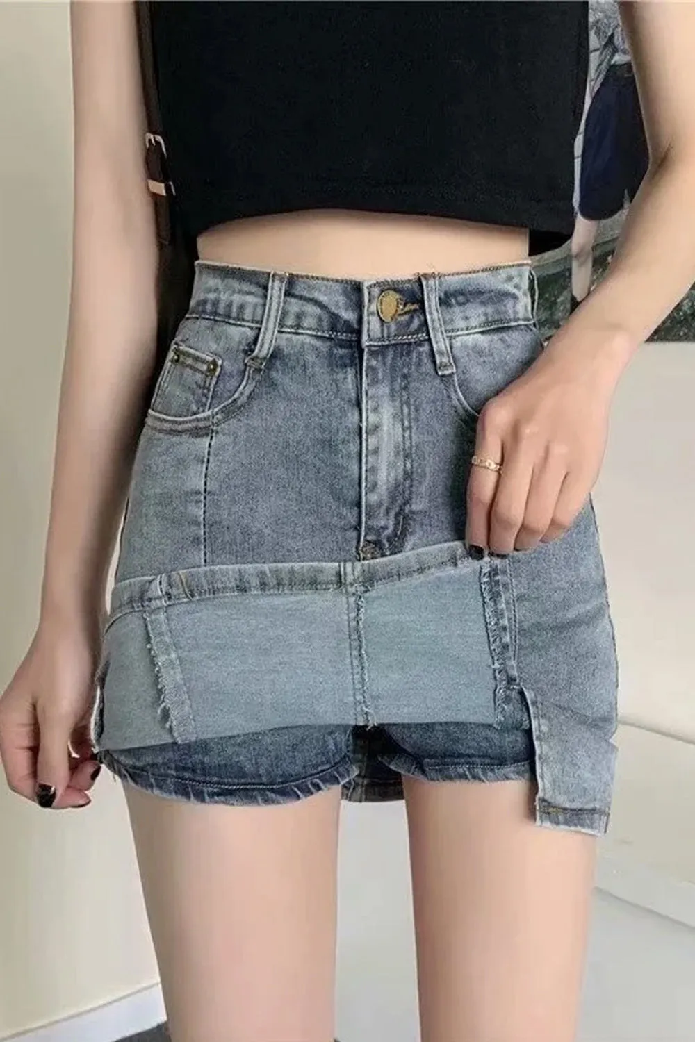 High Waist Front Slit Short Denim Skirts