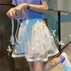 High Waist Mesh Lace Flower Mini Skirts