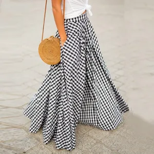 High Waist Plaid Maxi Skirt with Pockets