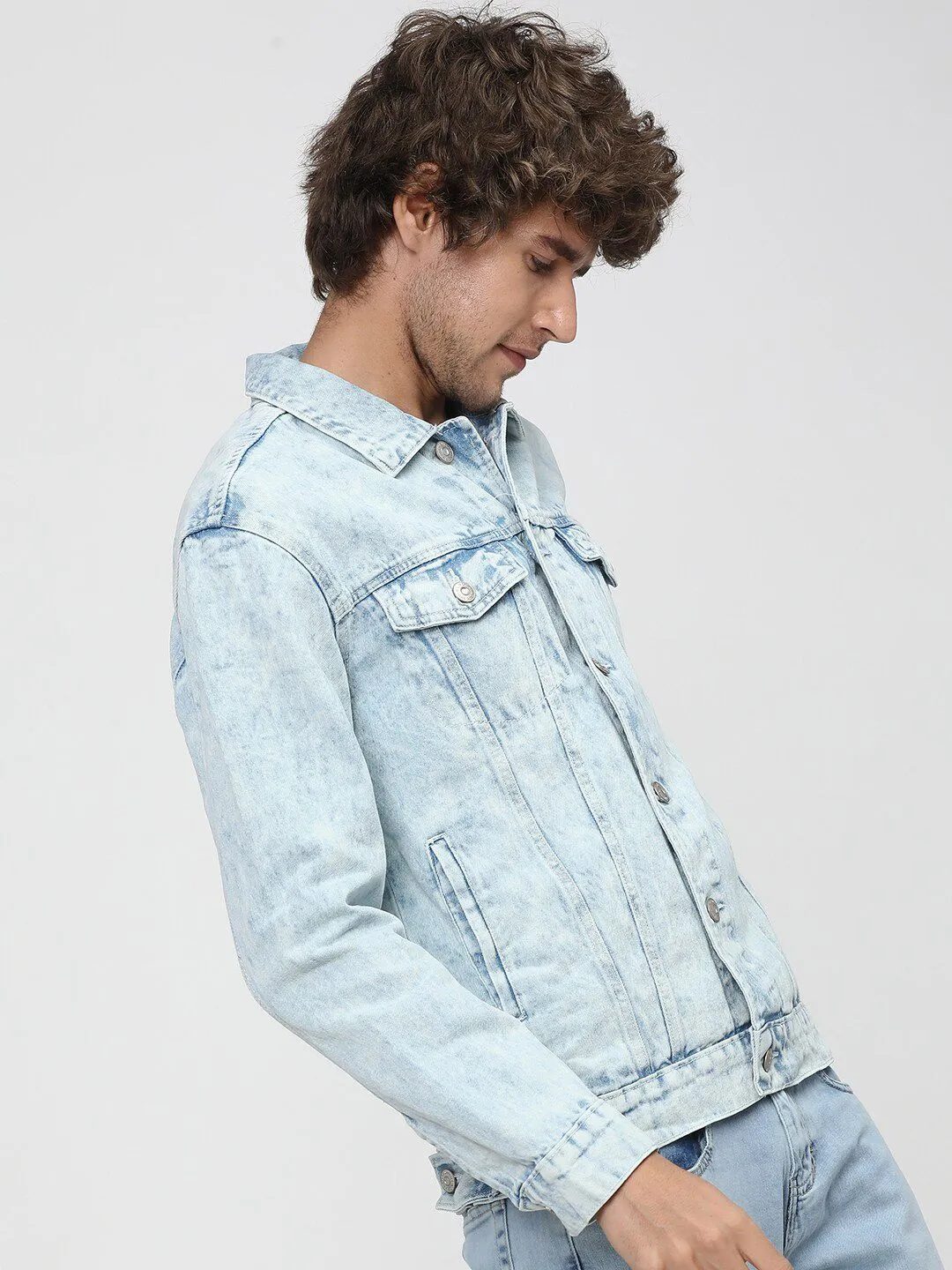 HIGHLANDER Men Blue Washed Colourblocked Denim Jacket