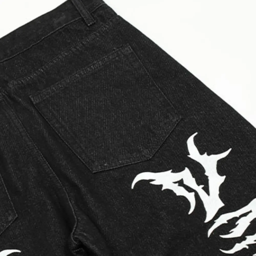 Hip Hop Gothic Print Straight Jeans