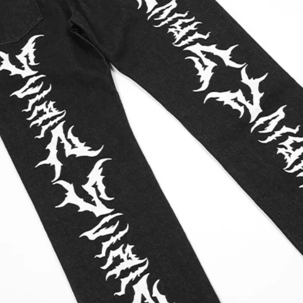 Hip Hop Gothic Print Straight Jeans