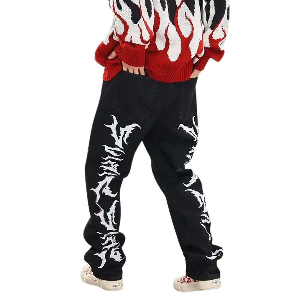 Hip Hop Gothic Print Straight Jeans