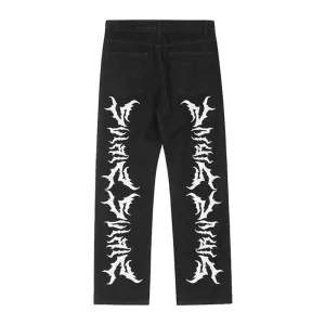 Hip Hop Gothic Print Straight Jeans