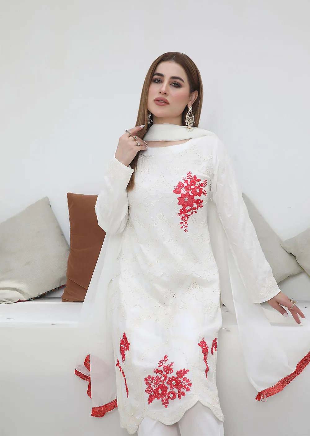 HK169 Ruhayli - Readymade White Linen Suit