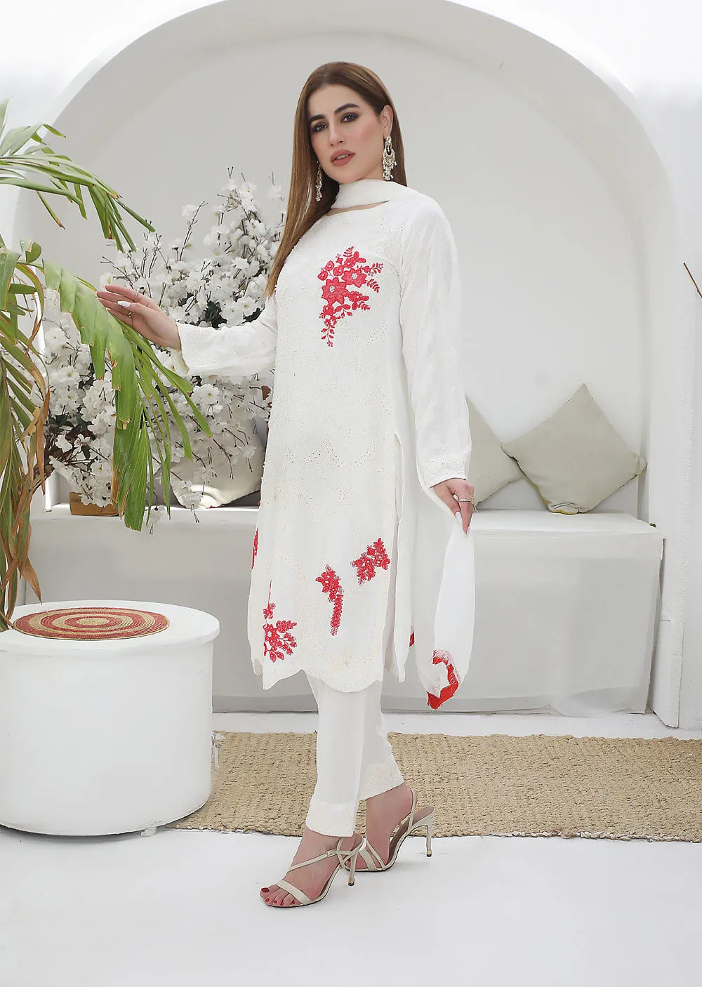 HK169 Ruhayli - Readymade White Linen Suit