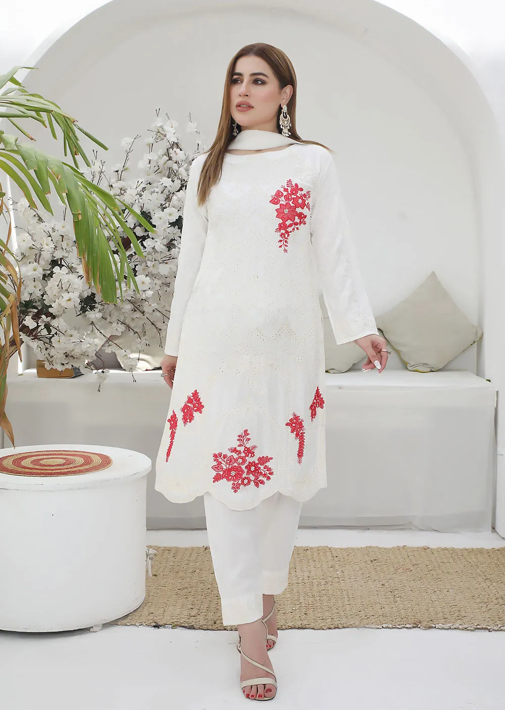 HK169 Ruhayli - Readymade White Linen Suit