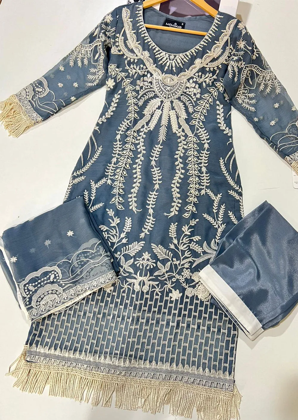 HK239 Banami - Grey Readymade Chiffon Suit