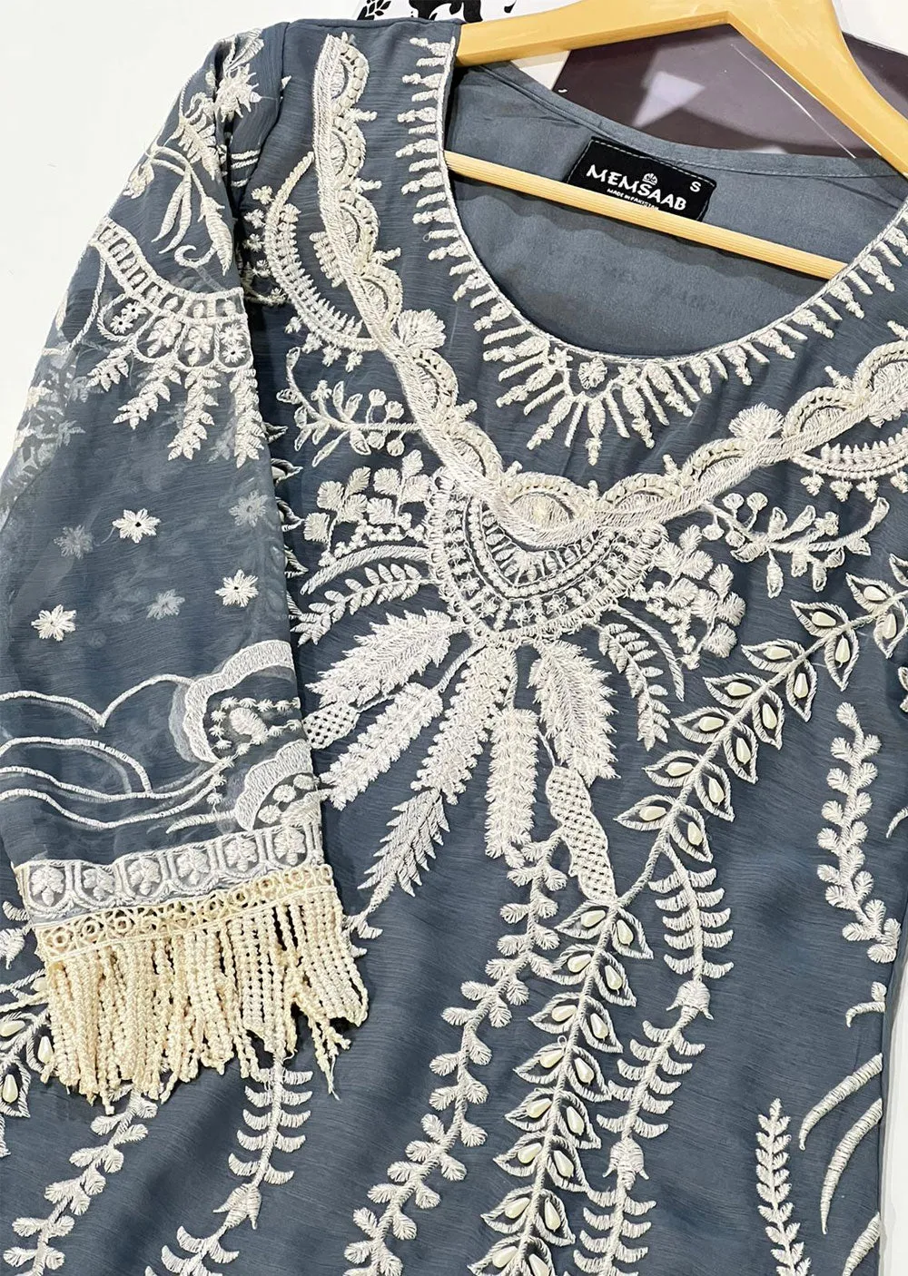 HK239 Banami - Grey Readymade Chiffon Suit
