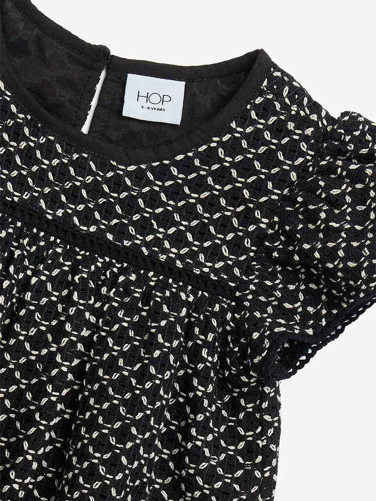 HOP Kids Black Crochet-Detailed Cotton-Blend Top