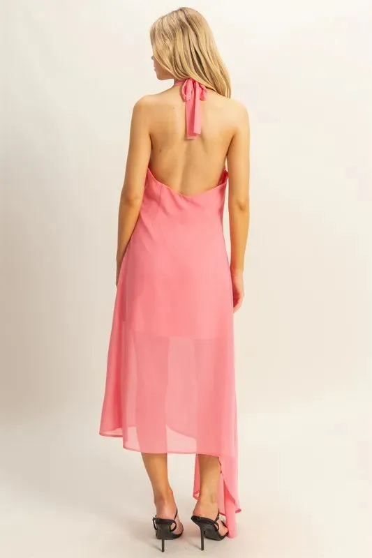 HYFVE Chiffon Halter Asymmetrical Hem Dress