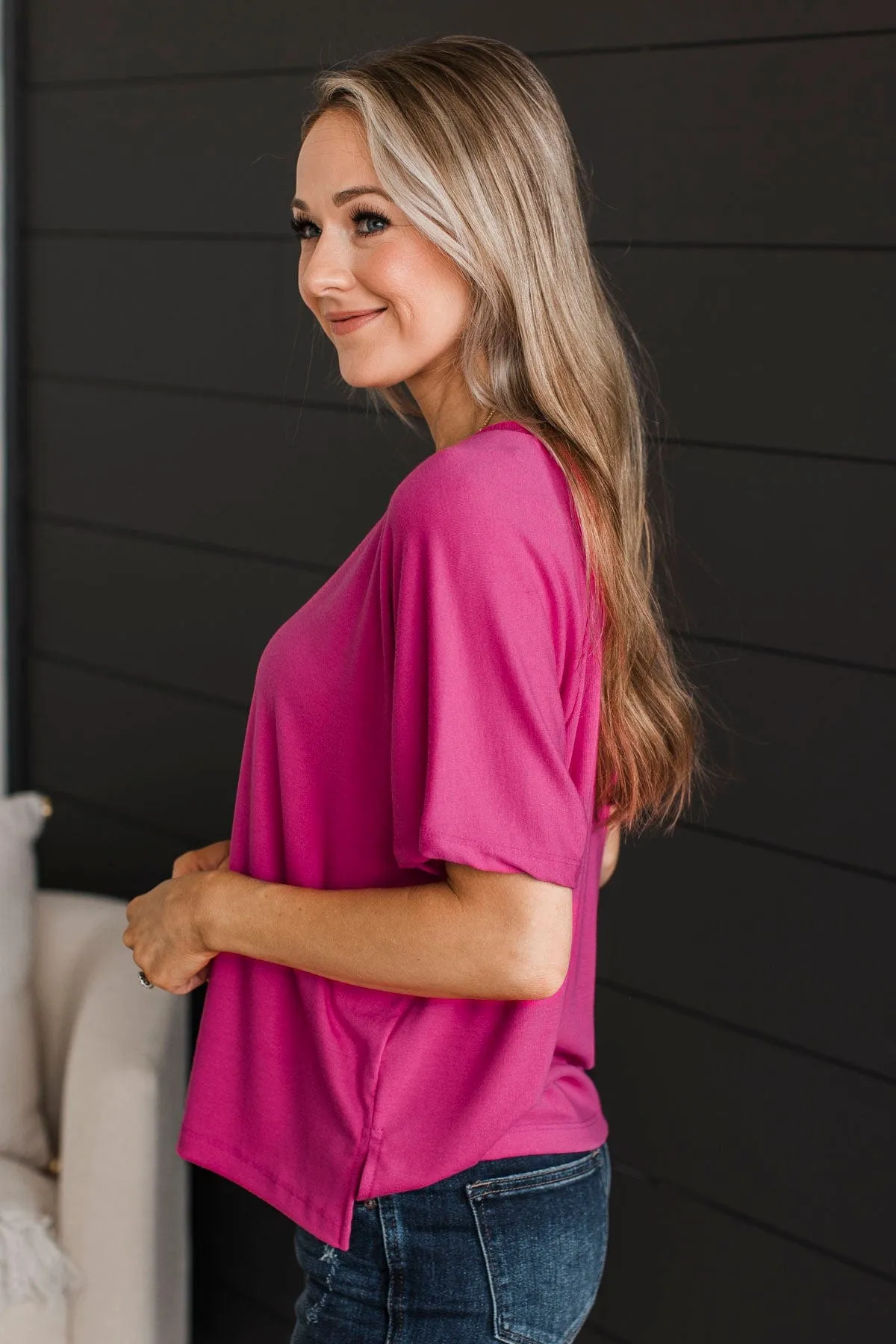 In Plain View Knit Top- Hot Pink