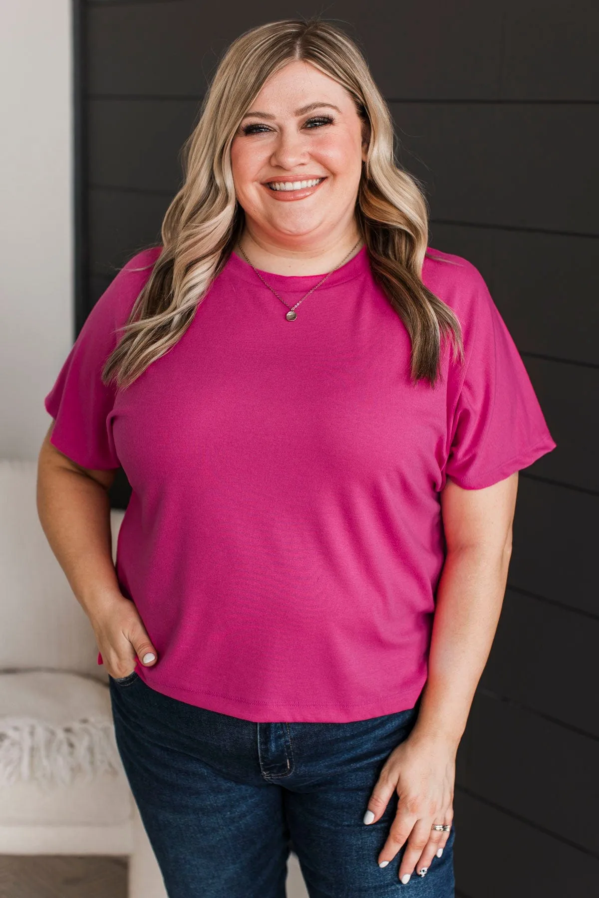 In Plain View Knit Top- Hot Pink