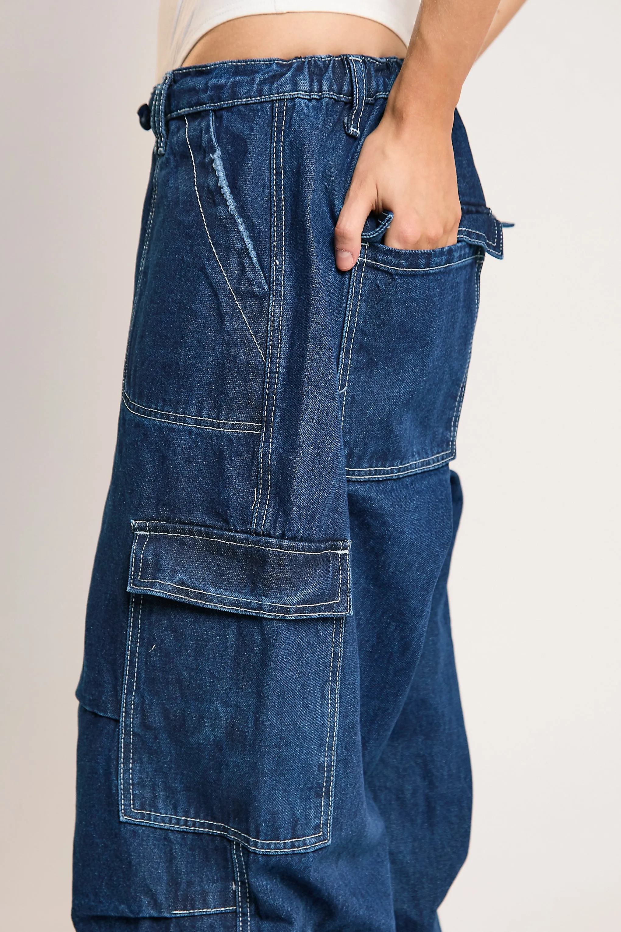 Indigo Stonewash Cargo Jeans