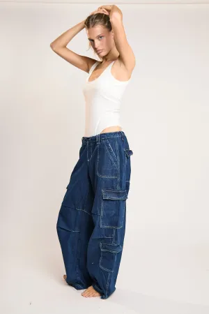 Indigo Stonewash Cargo Jeans