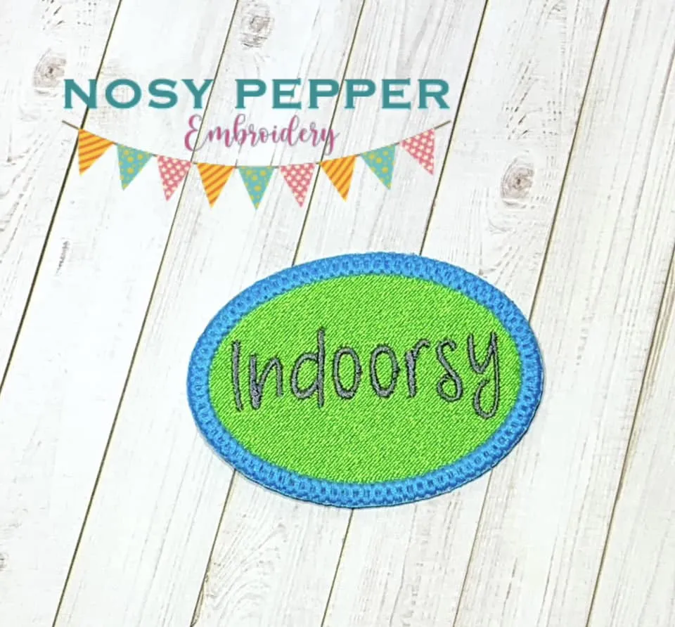 Indoors Patch machine embroidery design (2 sizes included) DIGITAL DOWNLOAD