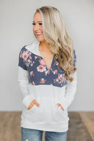 Ivory and Navy Floral Pullover
