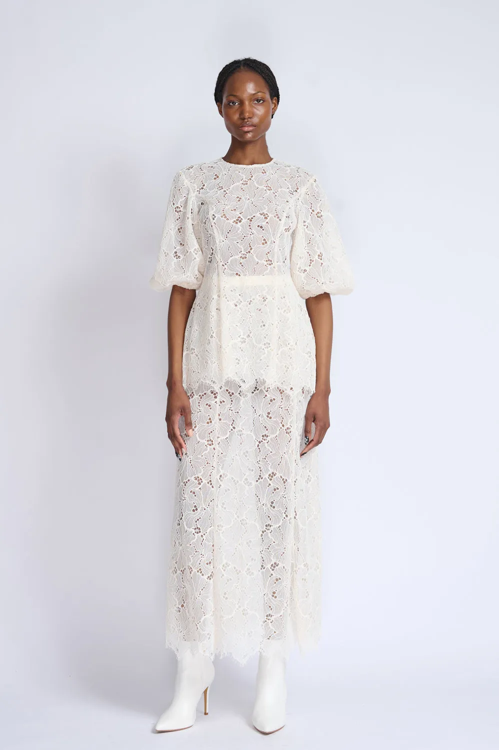 Ivory Lace Tulle Paneled Skirt