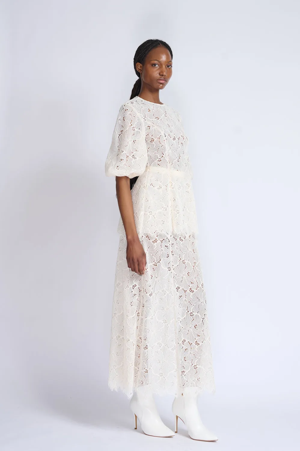 Ivory Lace Tulle Paneled Skirt
