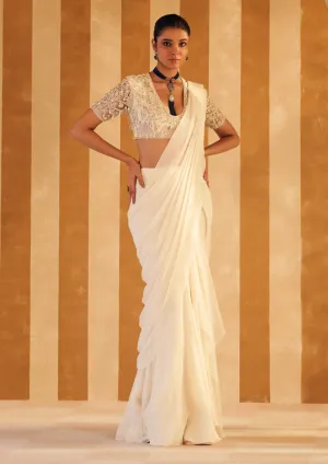 Ivory naqaa drape sari and blouse