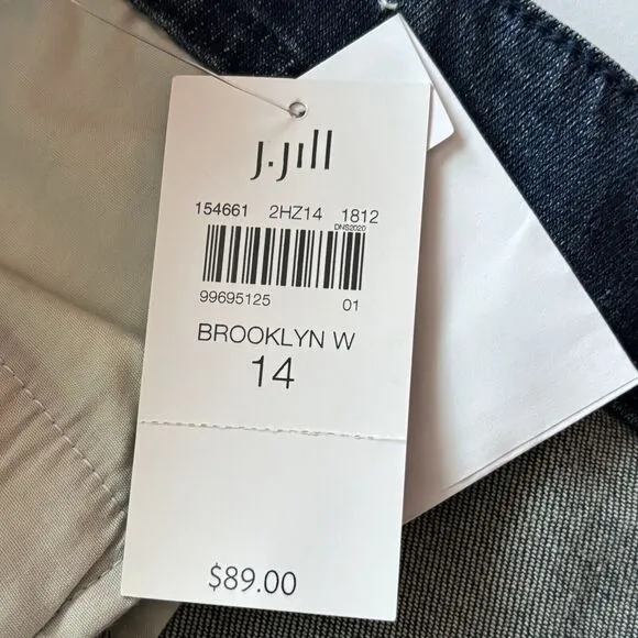 J. Jill Denim Brooklyn Authentic Fit Front Slit Ankle Jeans Size 14 NEW
