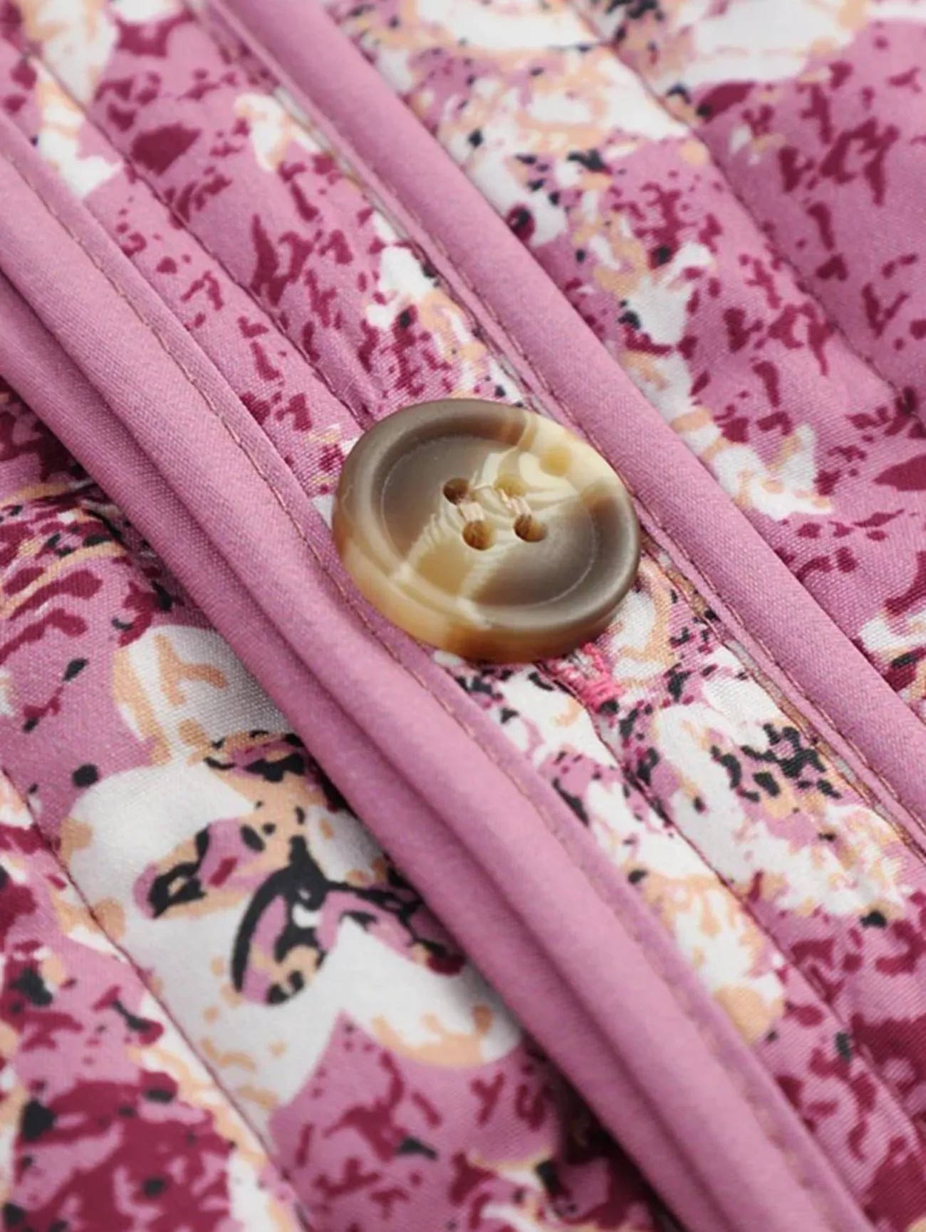 Jada | Women’s Floral Quilted Flower Lightweight Button-Up Puffer Jacket Coat