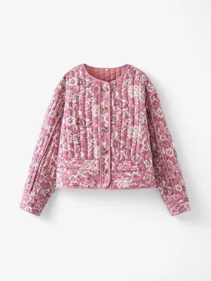 Jada | Women’s Floral Quilted Flower Lightweight Button-Up Puffer Jacket Coat