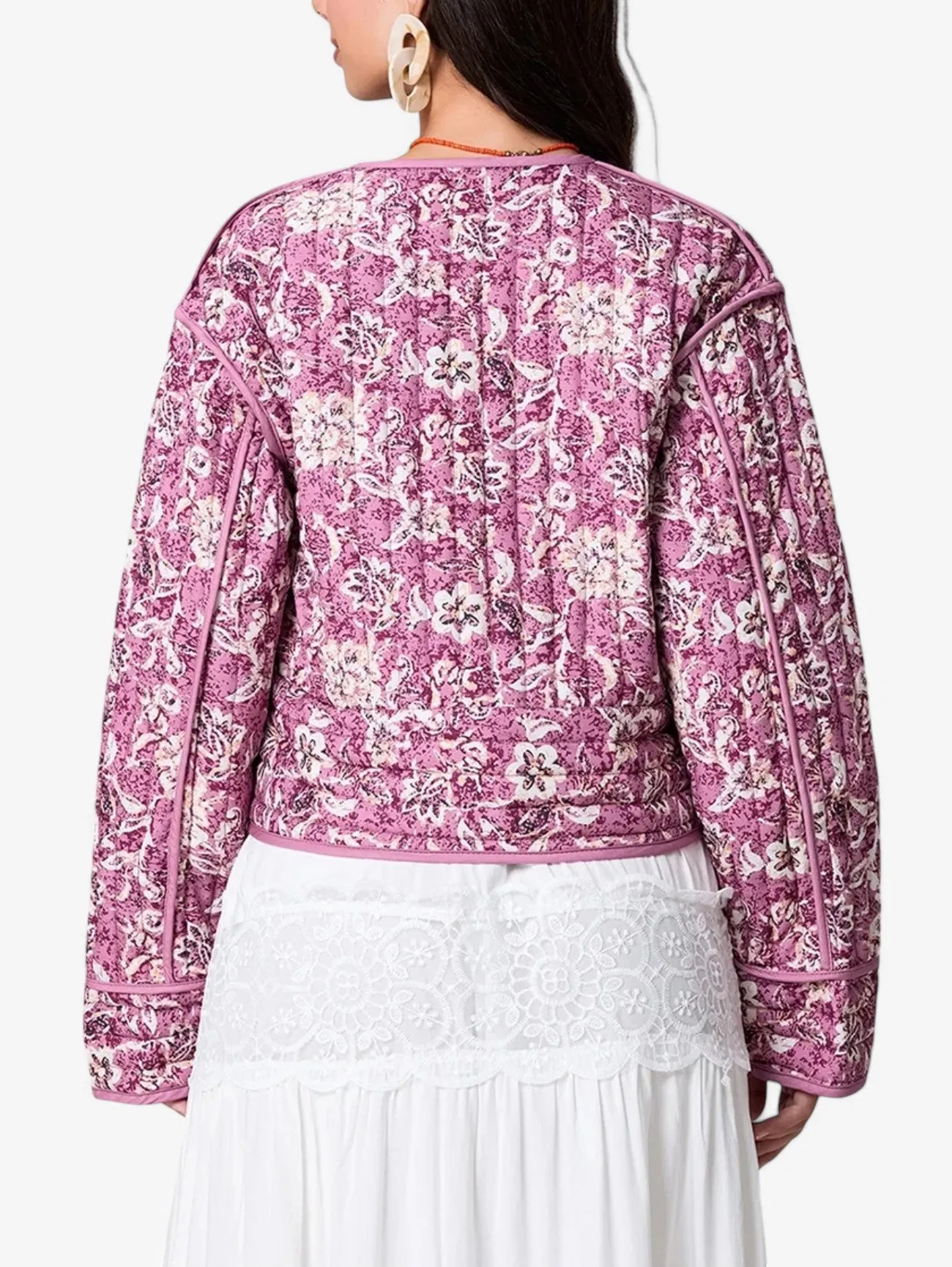 Jada | Women’s Floral Quilted Flower Lightweight Button-Up Puffer Jacket Coat