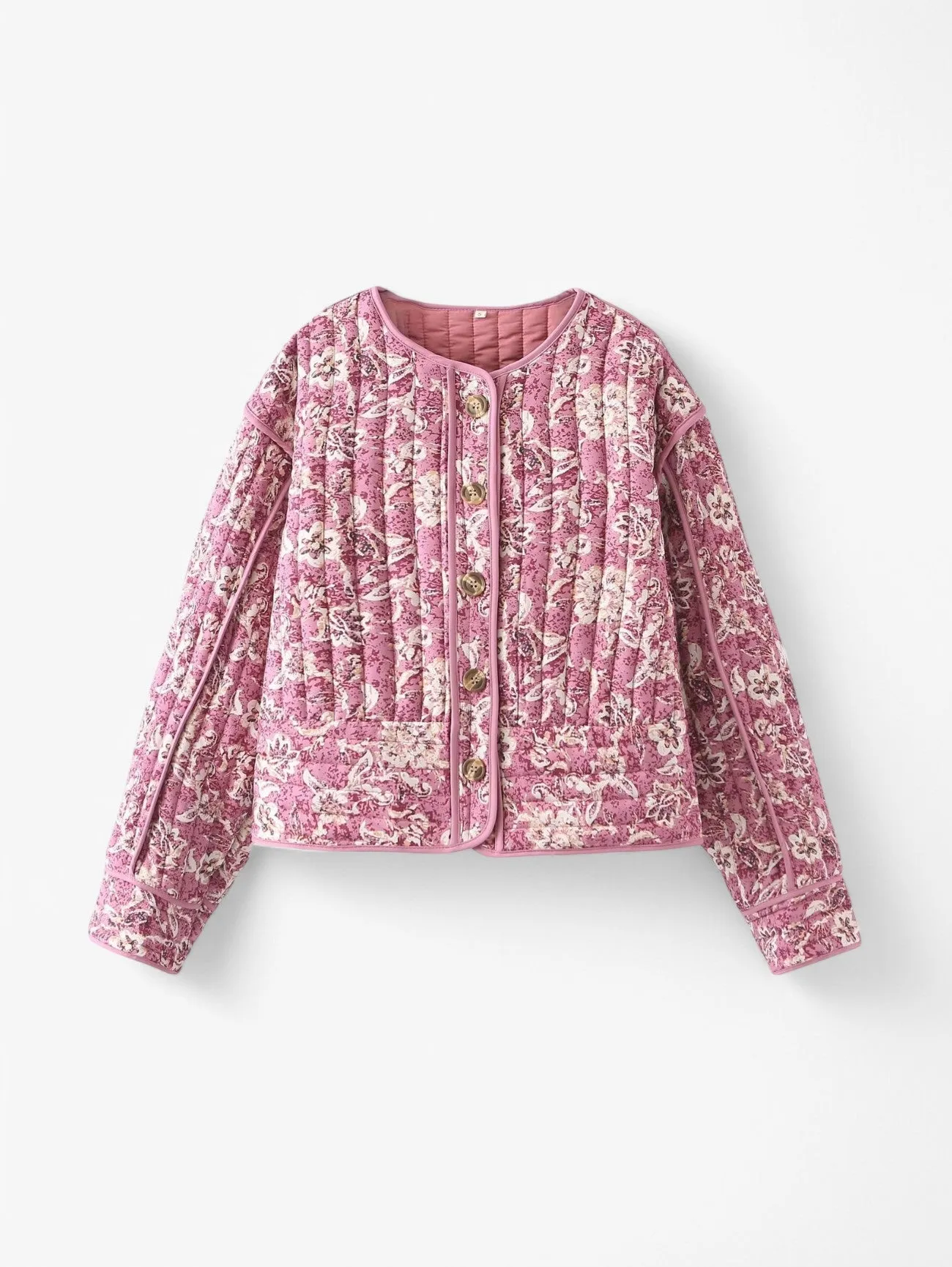 Jada | Women’s Floral Quilted Flower Lightweight Button-Up Puffer Jacket Coat
