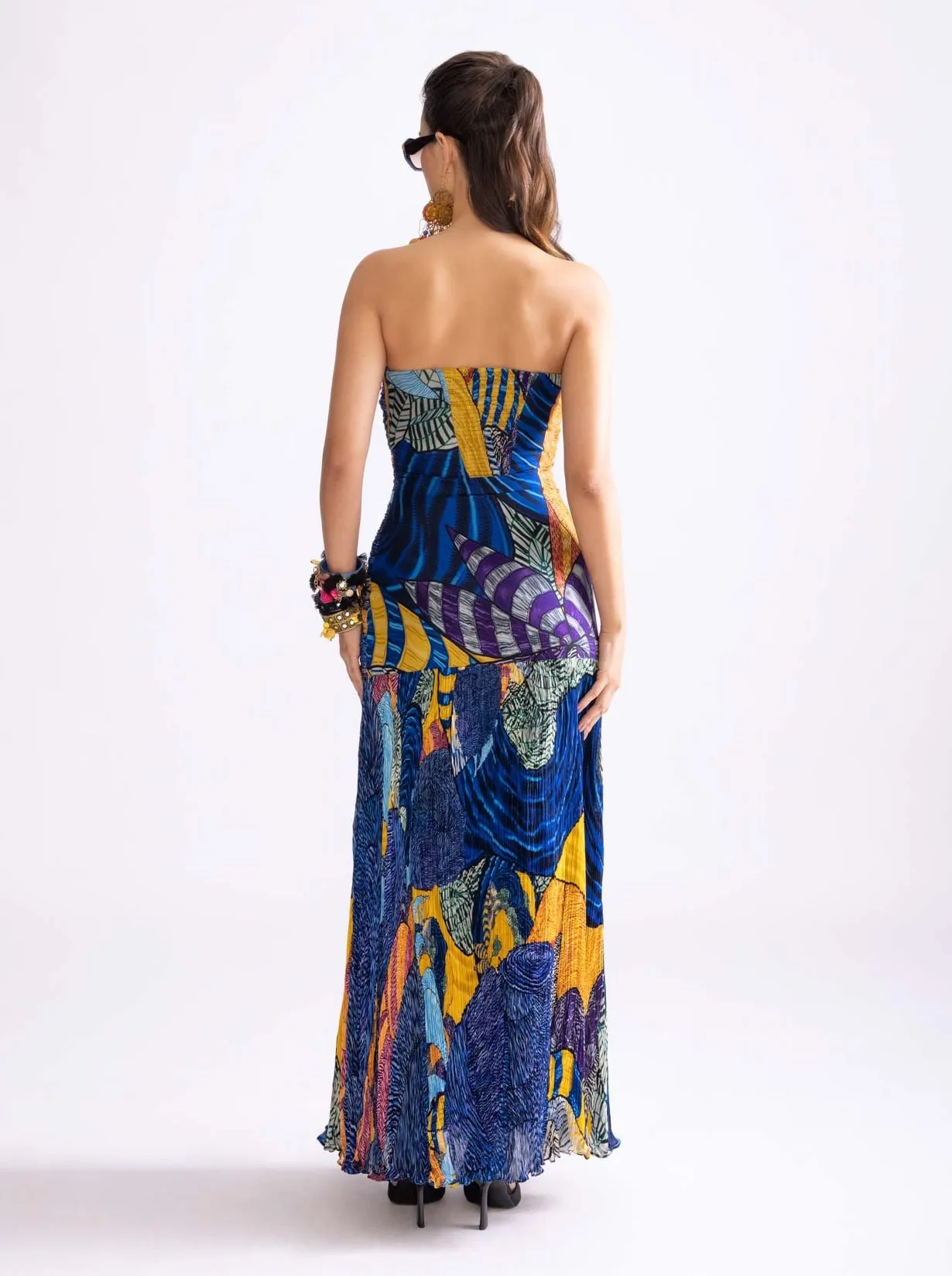 Jennifer blue micro pleat dress