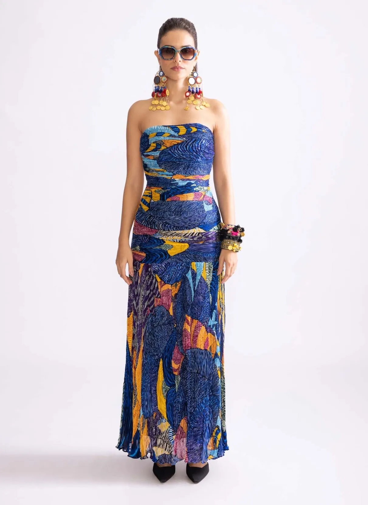 Jennifer blue micro pleat dress