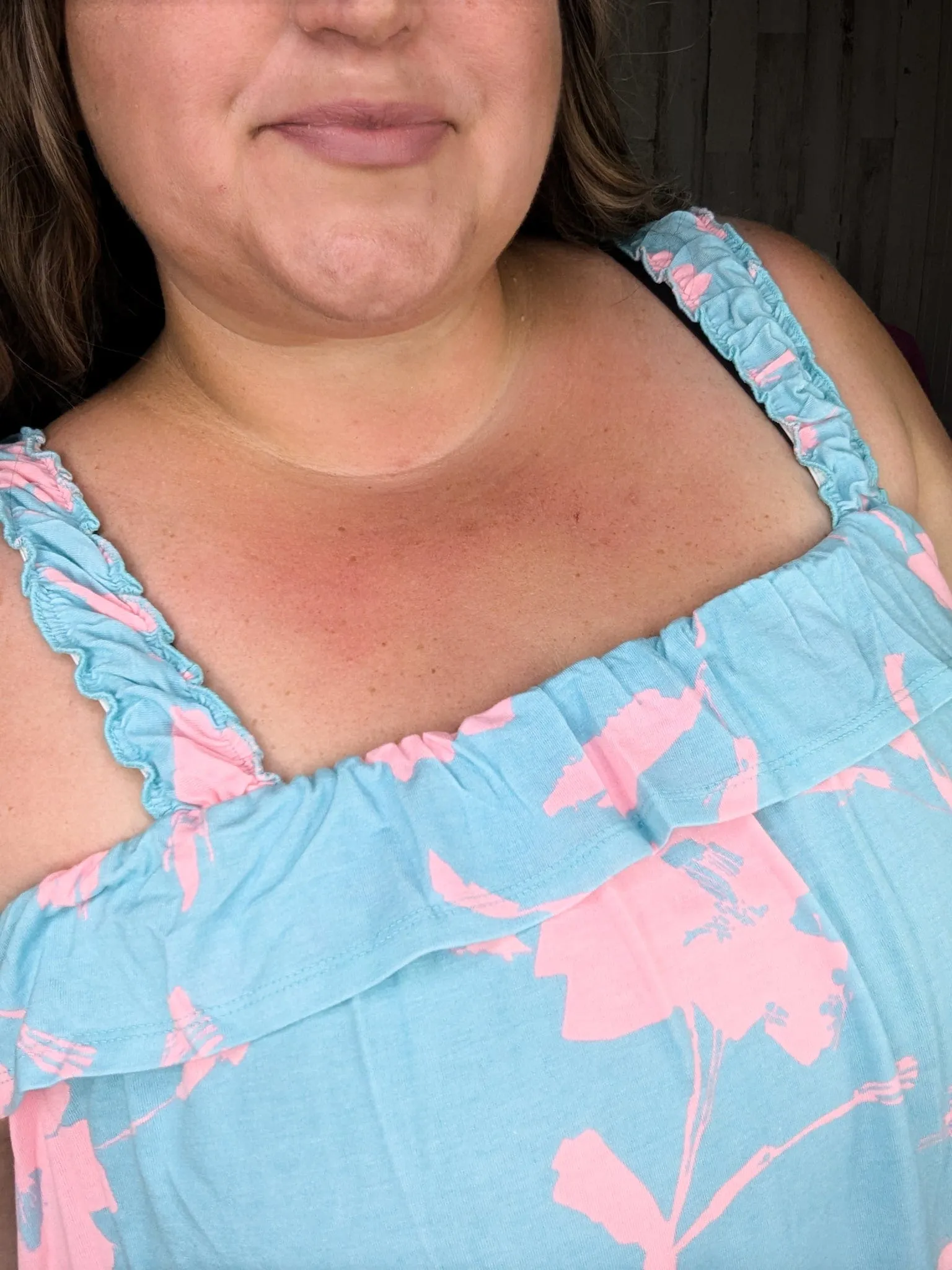 Joey Aqua   Pink Print Tiered Tank