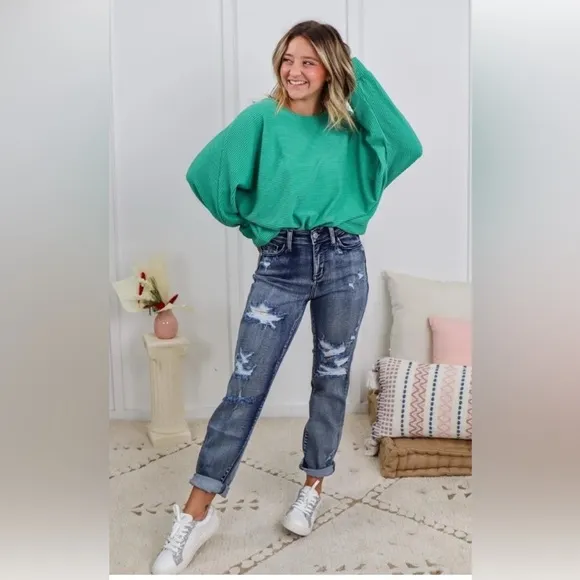 Judy Blue Boyfriend Jeans Distressed Blue