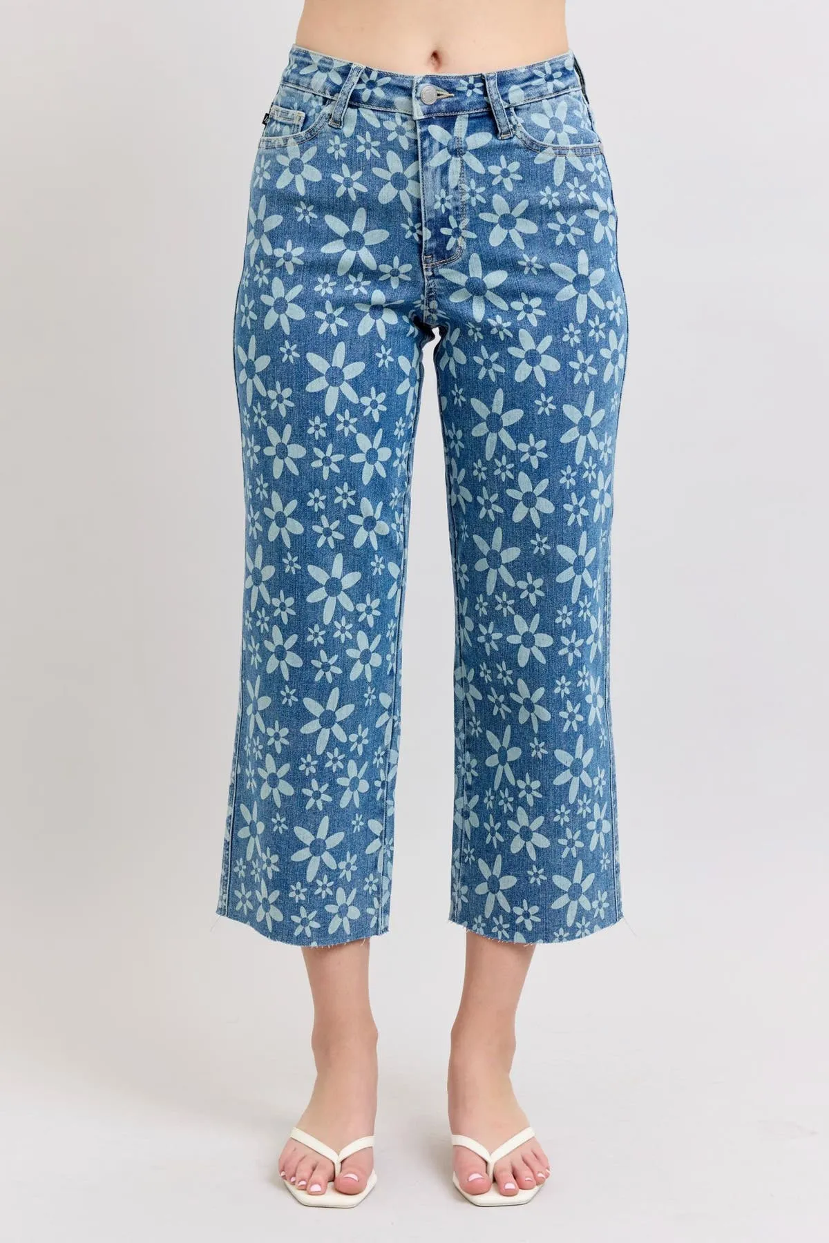 Judy Blue High Rise Flower Print Crop Jeans
