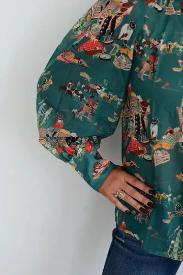 Karlie Turquoise Wagon Chiffon Blouse