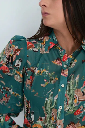 Karlie Turquoise Wagon Chiffon Blouse