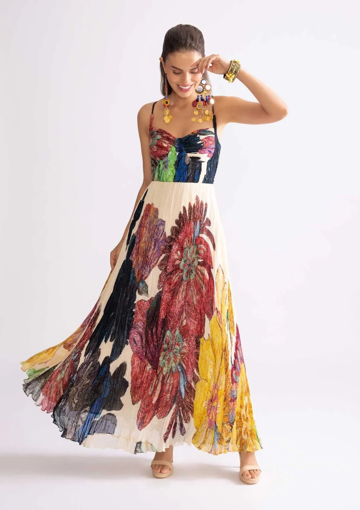 Kiara hand micro pleat maxi dress