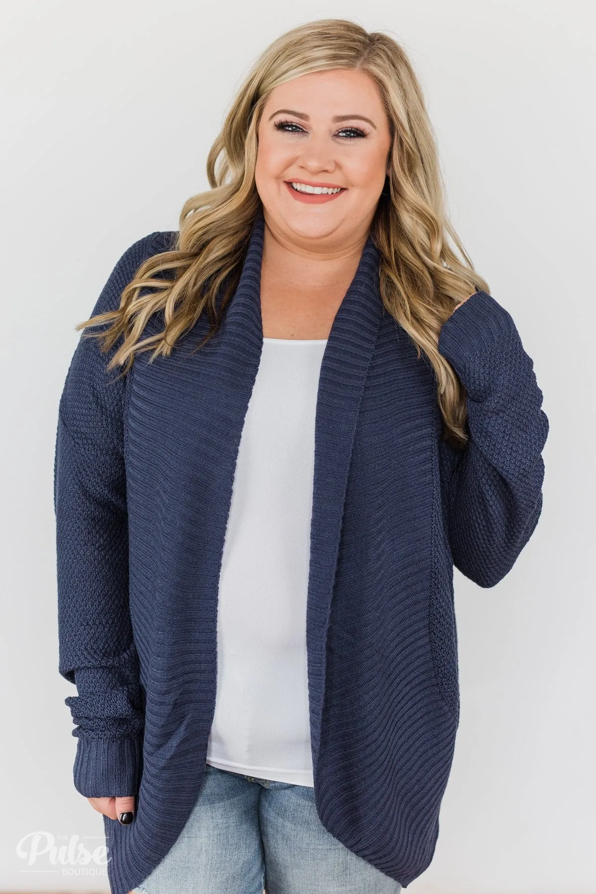 Knitted Drape Cardigan - Navy