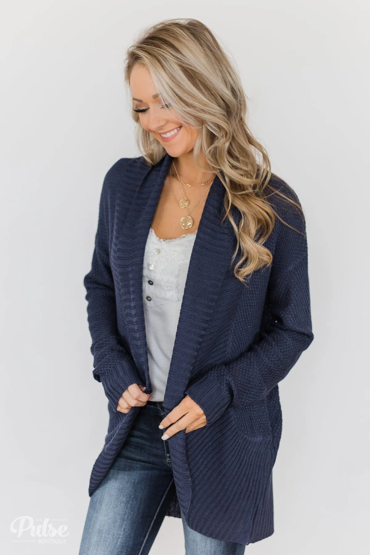 Knitted Drape Cardigan - Navy