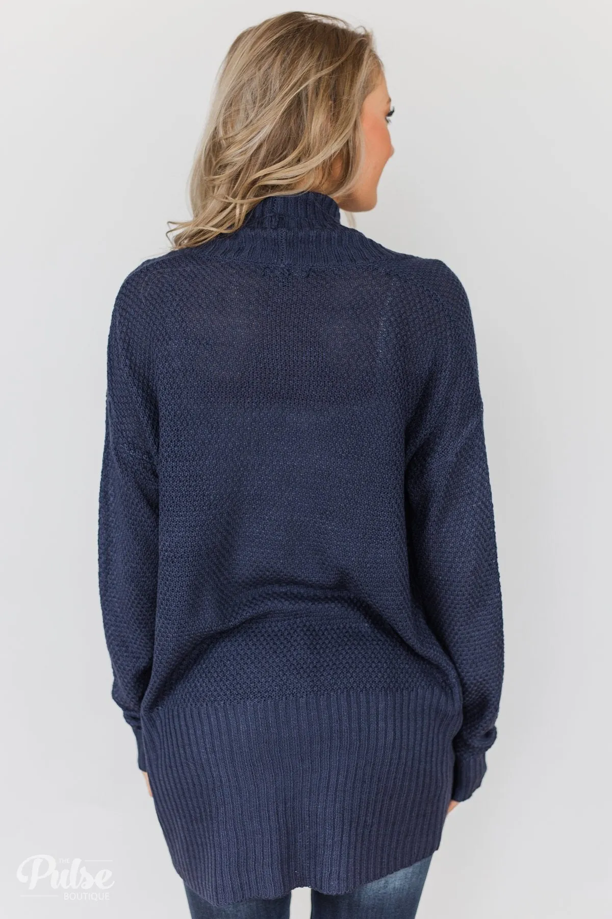 Knitted Drape Cardigan - Navy