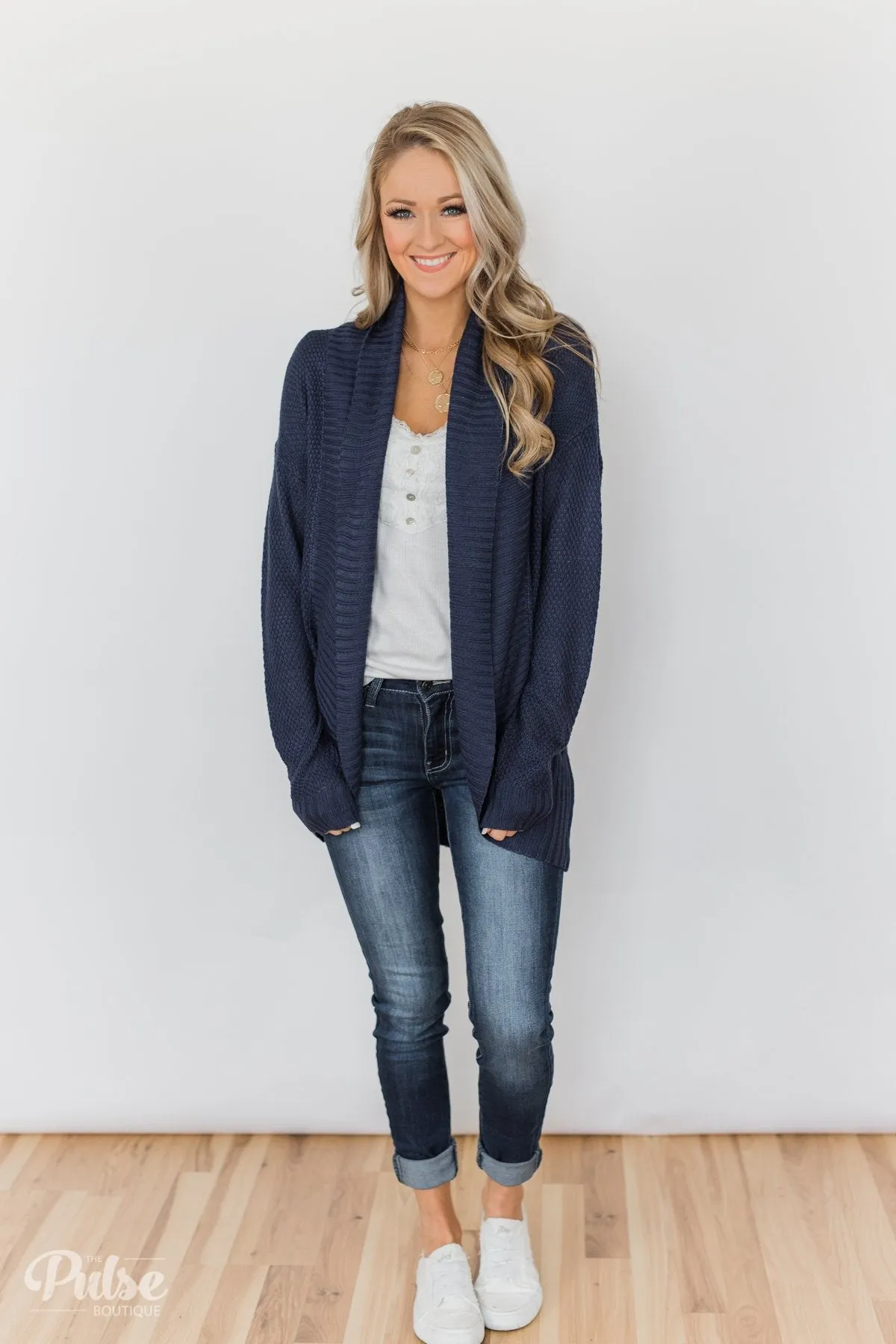 Knitted Drape Cardigan - Navy