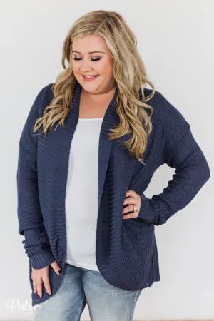 Knitted Drape Cardigan - Navy