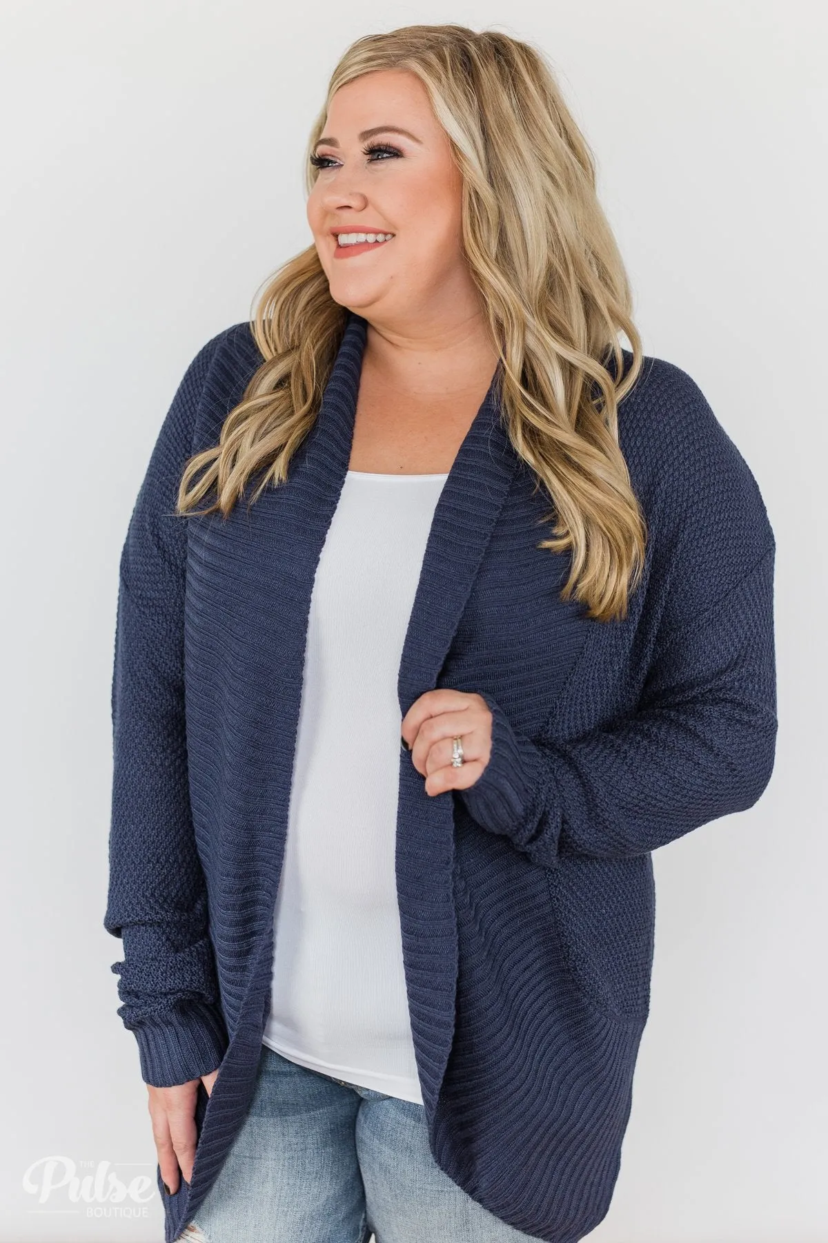 Knitted Drape Cardigan - Navy